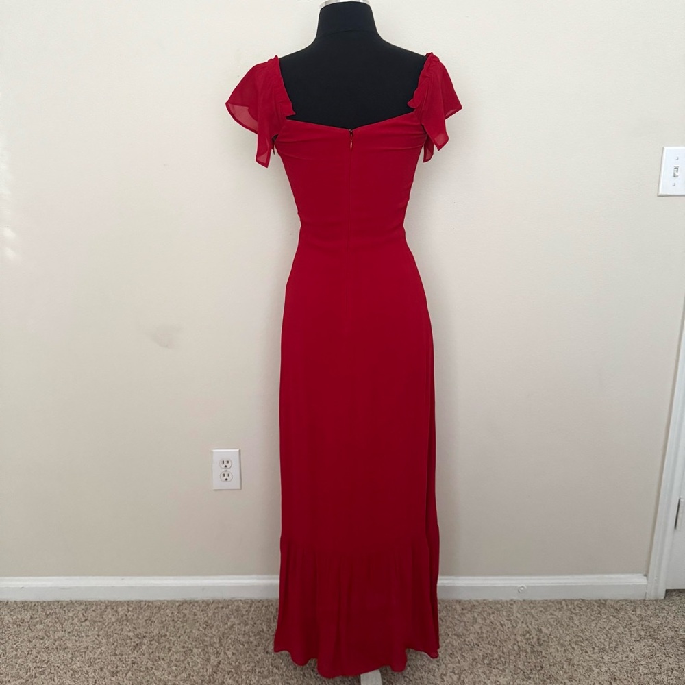 Reformation Red Off-Shoulder Butterfly Flutter Sleeve Midi Dress Size 0 - Picture 7 of 12